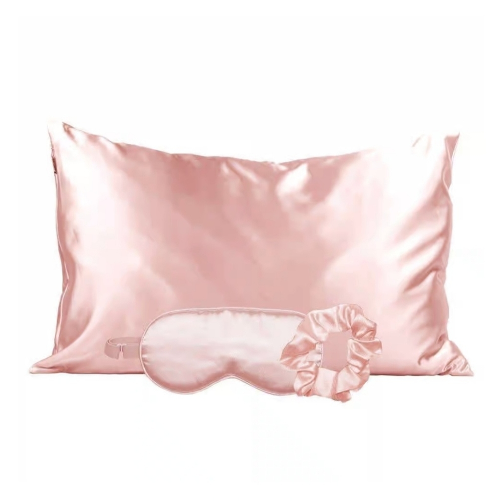 Satin sleep set. Standard pillow case, eye mask, scrunchie. Blush pink.